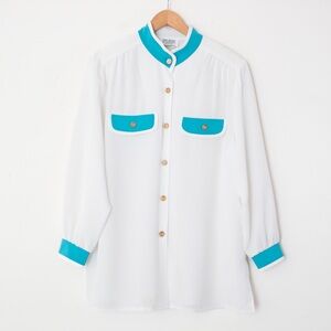 Da-Rue of California Woman | Vintage 80s/90s Long Sleeve White Blouse | Size 16W